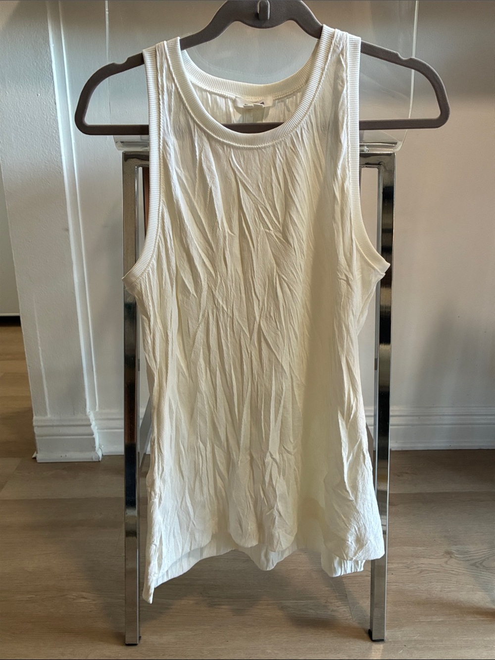 Helmut Lang white tank top wrinkle crinkle style